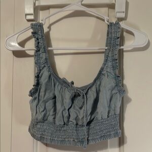 Pre-loved Bershka Blue Smocked Women's Top in size extra small.